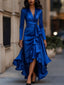 Long Sleeve Maxi Dress | Draped Satin, Ruffle Hem 10