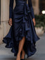 Long Sleeve Maxi Dress | Draped Satin, Ruffle Hem 2