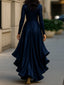 Long Sleeve Maxi Dress | Draped Satin, Ruffle Hem 3