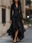 Long Sleeve Maxi Dress | Draped Satin, Ruffle Hem 4