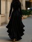 Long Sleeve Maxi Dress | Draped Satin, Ruffle Hem 5