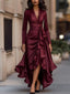 Long Sleeve Maxi Dress | Draped Satin, Ruffle Hem 6