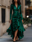 Long Sleeve Maxi Dress | Draped Satin, Ruffle Hem 8