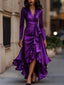 Long Sleeve Maxi Dress | Draped Satin, Ruffle Hem 9