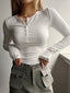 Long Sleeve Shirts Women | Henley Neckline, Rib Stitching 0