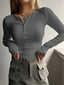 Long Sleeve Shirts Women | Henley Neckline, Rib Stitching 3