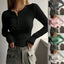 Long Sleeve Shirts Women | Henley Neckline, Rib Stitching 6
