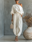 Loungewear Set | Off-Shoulder Top, Tapered Pants 0