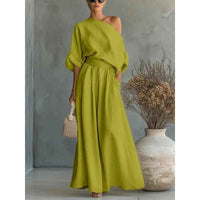 Loungewear Set | Off-Shoulder Top, Tapered Pants 6