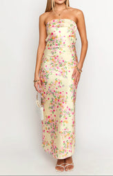 Women's Yellow Bloom Fitted  Maxi Dress