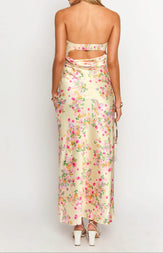 Women's Yellow Bloom Fitted  Maxi Dress