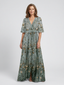 Maxi Dress | Floral Pattern, V Neckline, Elbow-Length Sleeves 0