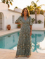 Maxi Dress | Floral Pattern, V Neckline, Elbow-Length Sleeves 8