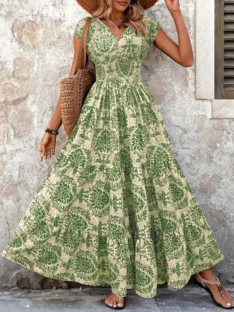 Maxi Dress | Floral Print, Long Sleeve V-Neck 1
