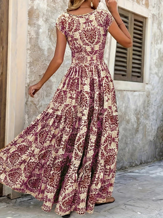 Maxi Dress | Floral Print, Long Sleeve V-Neck 4