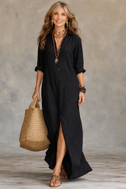 Maxi Dress | Relaxed V-Neck, Button Details 0