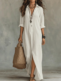 Maxi Dress | Relaxed V-Neck, Button Details 5