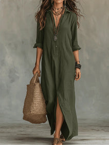 Maxi Dress | Relaxed V-Neck, Button Details 6