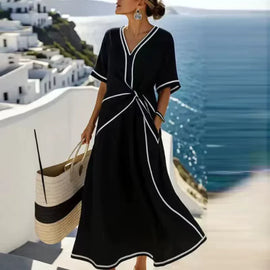 Maxi Dress | V-Neck, Draped Waist, Lightweight 4