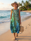 Midi Dress | Abstract Circular Pattern, Sleeveless Design 0