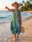 Midi Dress | Abstract Circular Pattern, Sleeveless Design 1
