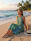 Midi Dress | Abstract Circular Pattern, Sleeveless Design 2