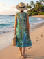 Midi Dress | Abstract Circular Pattern, Sleeveless Design 4