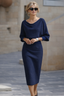 Midi Dress | Draped Batwing Sleeves, Flattering Silhouette 1