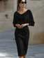 Midi Dress | Draped Batwing Sleeves, Flattering Silhouette 3