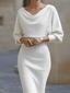 Midi Dress | Draped Batwing Sleeves, Flattering Silhouette 7