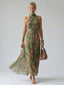 Midi Dress | Gathered Halter Neckline, Floral Pattern 0