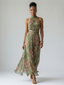 Midi Dress | Gathered Halter Neckline, Floral Pattern 4