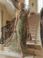 Midi Dress | Gathered Halter Neckline, Floral Pattern 5