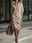Midi Dress | Ribbed Texture, Long Sleeve Design 2