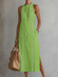 Midi Dress | Sleeveless, High Collar, Side Pockets 2