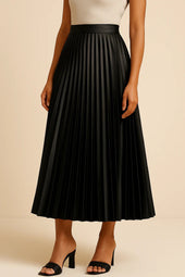 Midi Skirt | Pleated Design, High Waist, Satin 0