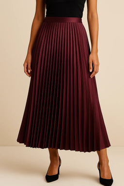 Midi Skirt | Pleated Design, High Waist, Satin 5