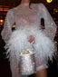 Mini Dress | Shimmering Fabric, Long Sleeves with Feather Cuffs 1