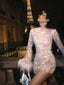 Mini Dress | Shimmering Fabric, Long Sleeves with Feather Cuffs 5