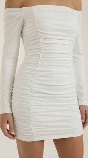Off-Shoulder Ruched Bodycon Mini Dress