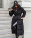 Women’s Belted Maxi Puffer Coat with Oversized Collar