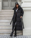 Women’s Belted Maxi Puffer Coat with Oversized Collar