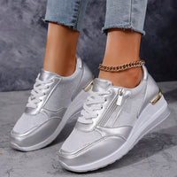Platform Sneakers | Metallic Upper, Side Zipper Detail 7