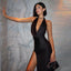 Raina | Sleeveless Backless Halter Slit Dress