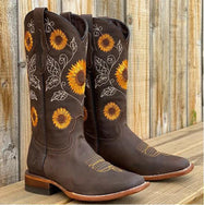 Women’s Sunflower Embroidered Mid-Calf Cowboy Boots