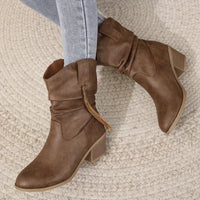 Women’s Slouchy Western Ankle Boots with Braided Tassel