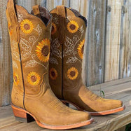 Women’s Sunflower Embroidered Mid-Calf Cowboy Boots