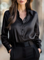 Satin Blouse | Long Sleeves, Lapel Design 0