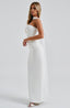 Shiloh | Strapless Satin Dress with Mesh Scarf