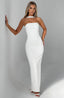 Shiloh | Strapless Satin Dress with Mesh Scarf